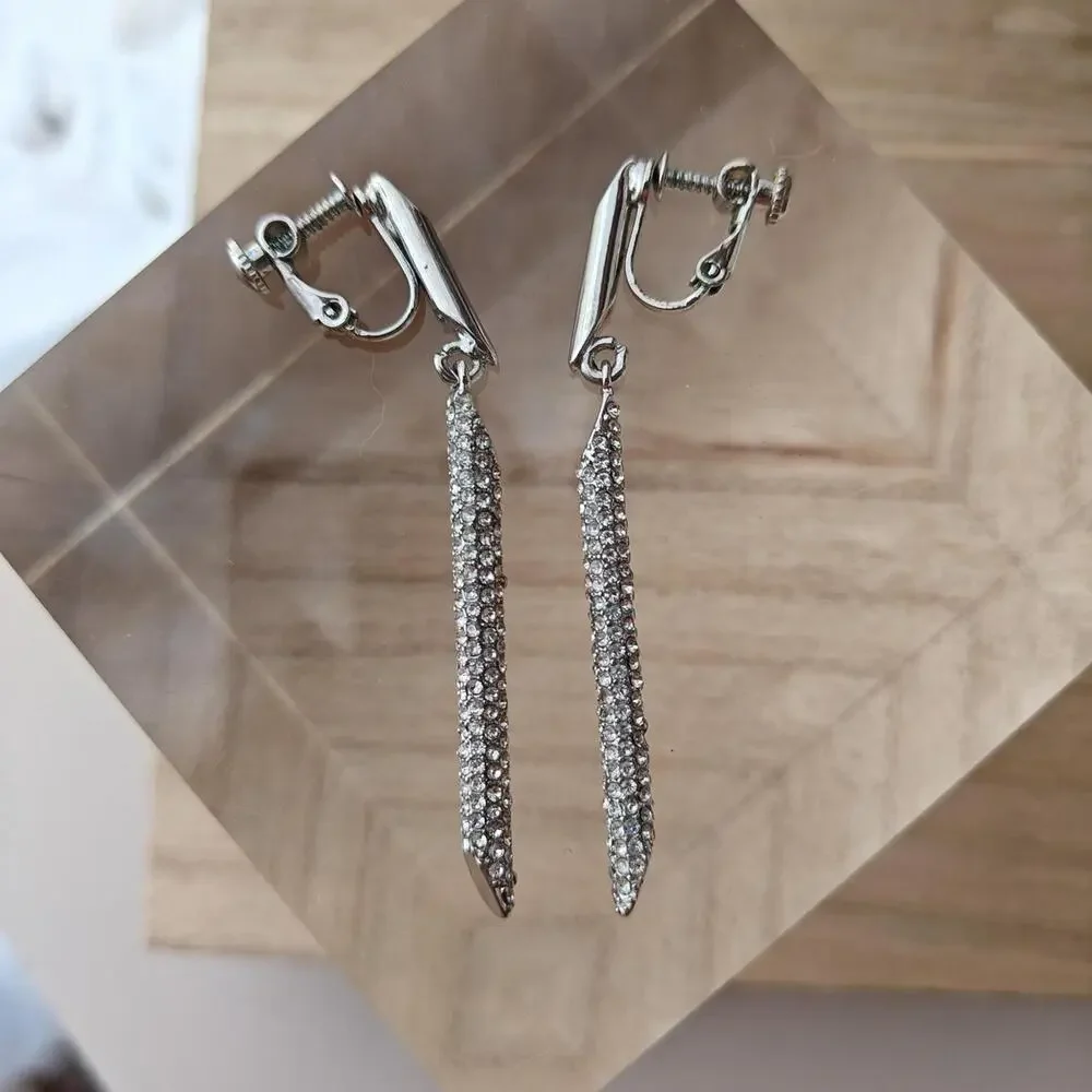 Vince Camuto silver tone pave rhinestone bar drop earrings